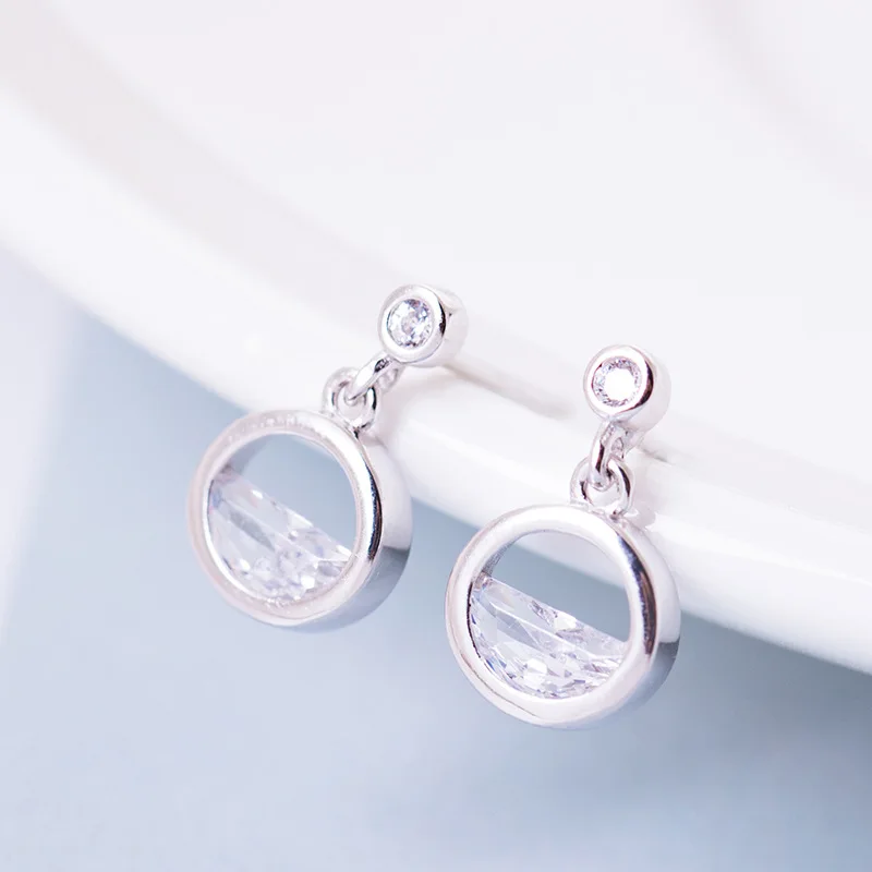 

Sparkling Round Irregular Clear Zirconia Earrings Gold Color Dangle Ear 925 Sterling Silver Fashion Wedding Jewelry