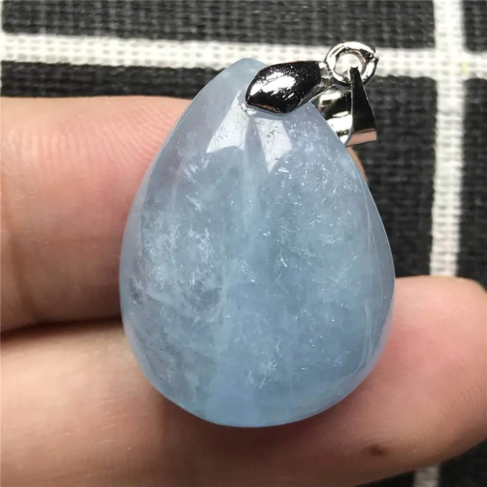 

Natural Blue Aquamarine Pendant For Women Man Crystal Silver 24x18x8mm Water Drop Beads Stone Necklace Pendant Jewelry AAAAA