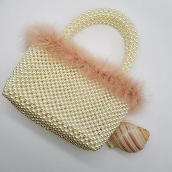 

Fashion Women'S Pearl Transparent Acrylic Large Capacity Handbag Handmade Beaded Woven Bag Evening Casual Clutch