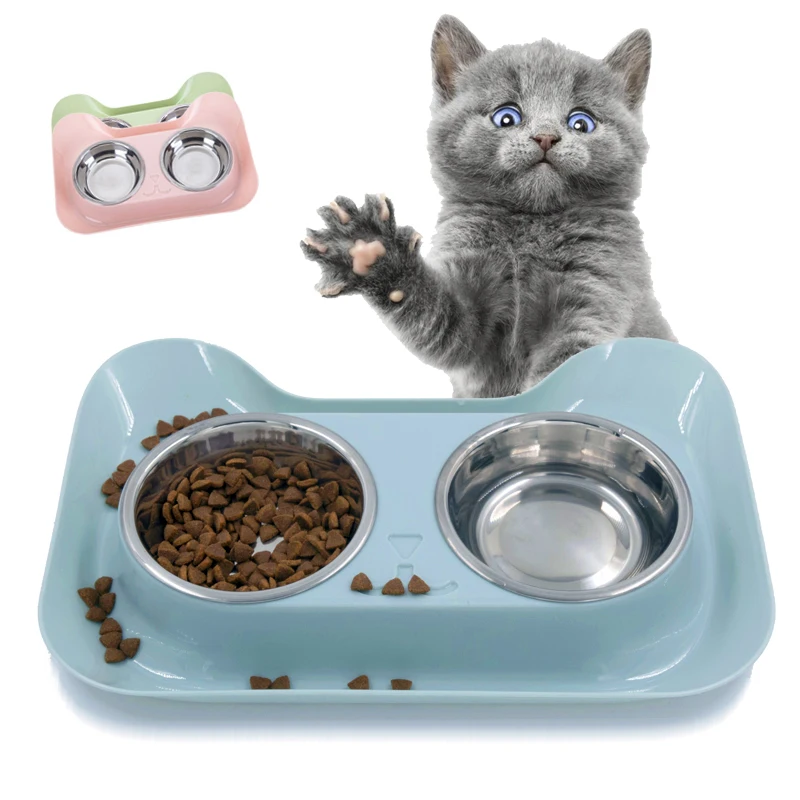 Double Dog Bowls Durable Stainless Steel Food Water Non Spill Feeder Pet Cats Feeding Dishes Drink Bowl for Dogs Supplies