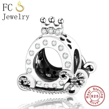

FC Jewelry Fit Original Brand Charm Bracelet 925 Silver Ring Shape Princess Crown Carriage Zircon Beads Making Women Berloque