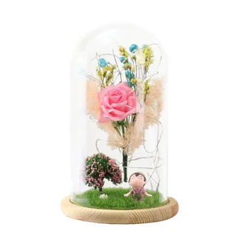 

Romantic Simulation Rose Flower Glass Cover LED Micro Landscape Gift family accessories party decoration flowers ornament