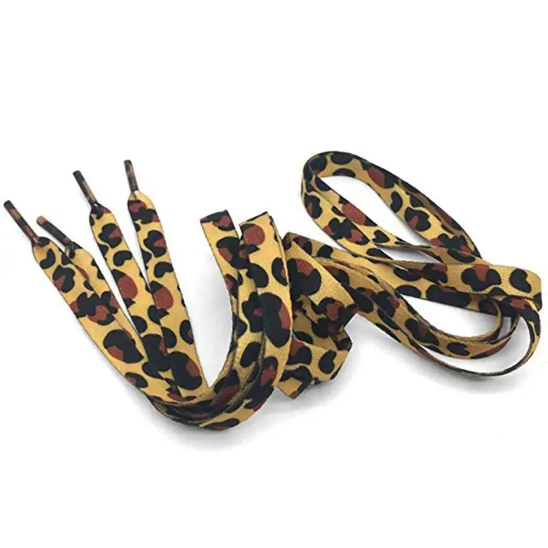 Плоские принтованные шнурки, 1 см* 120 см, черные и коричневые, классические леопардовые кружева, термопереводная модная полиэфирная тесьма