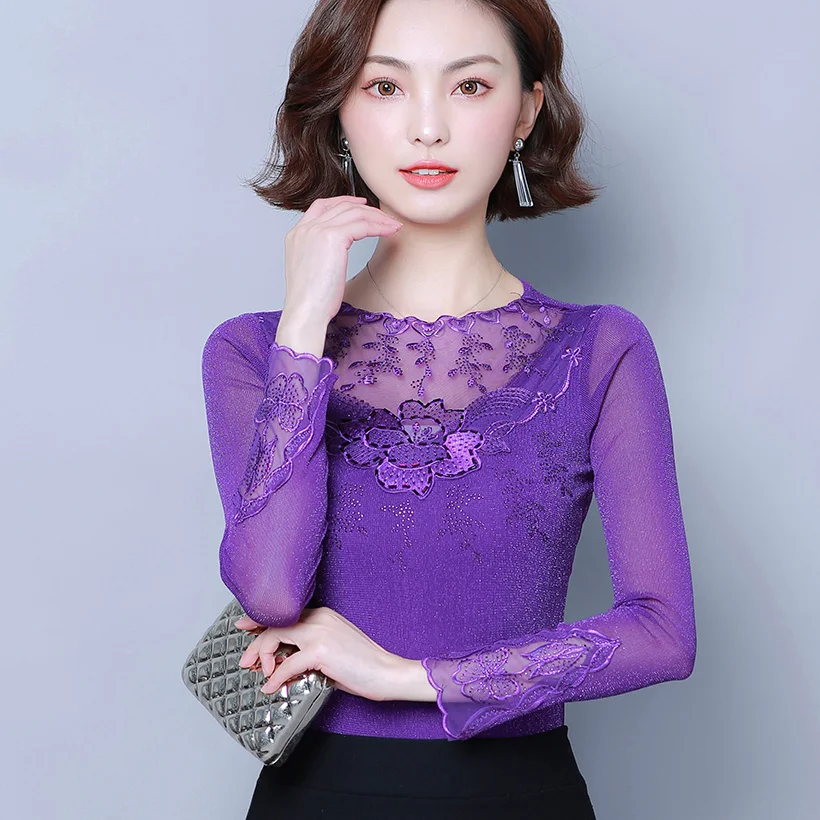 Женские blusas mujer de moda Осенняя Сетчатая футболка с длинными рукавами модная повседневная открытая футболка Женские топы и рубашки