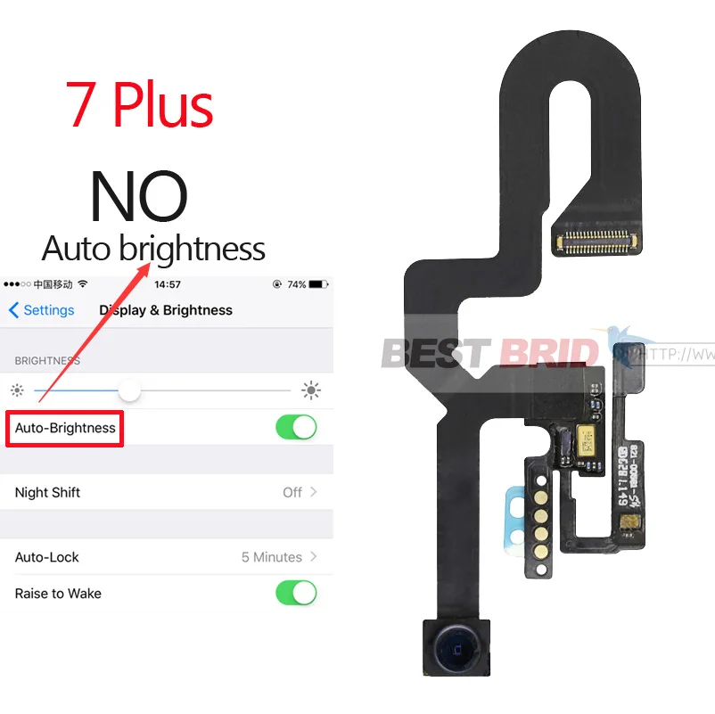 7 Plus NO brightness 1 шт., маленькая фронтальная камера для iPhone 7 Plus, светильник с датчиком приближения, гибкий кабель для замены камеры - Цвет: 7 Plus NO brightness