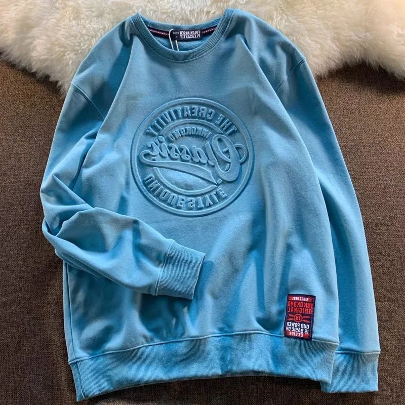 

Трехмерная Мужская футболка в стиле ретро, свитшот с вогнуто-выпуклым принтом, мужская куртка в гонконгском стиле, корейская модная Свободная куртка, Топ