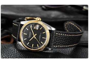 

Luxury Automatic Men Watch 36mm Stainless Steel Case Date Window Leather Strap Sapphire Glass MINGZHU Movement
