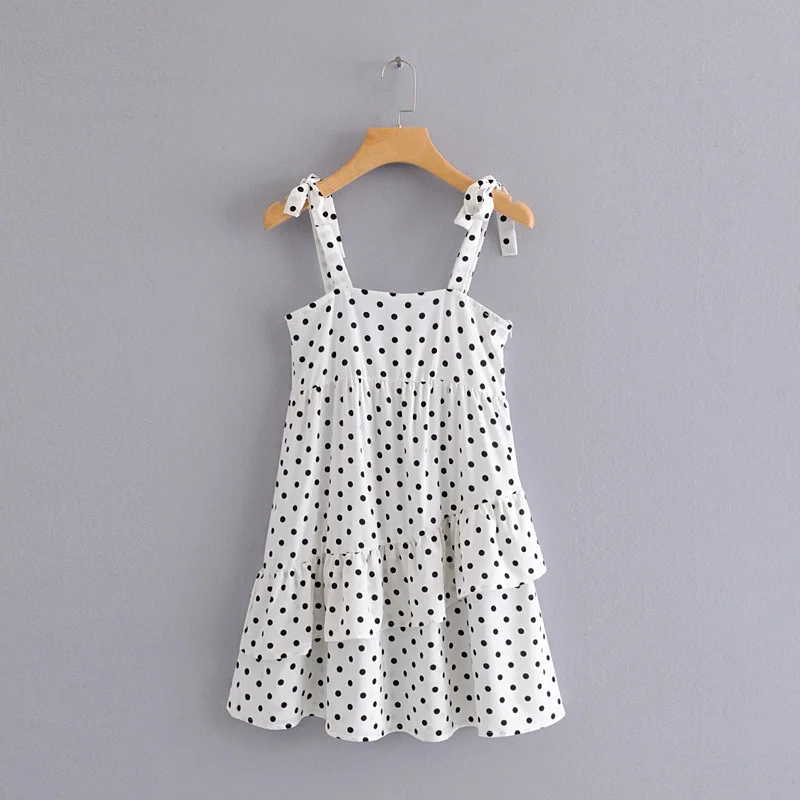 

2019 Spring Europe And America WOMEN'S Dress New Style Camisole Polka Dot Cascading Dress 9463