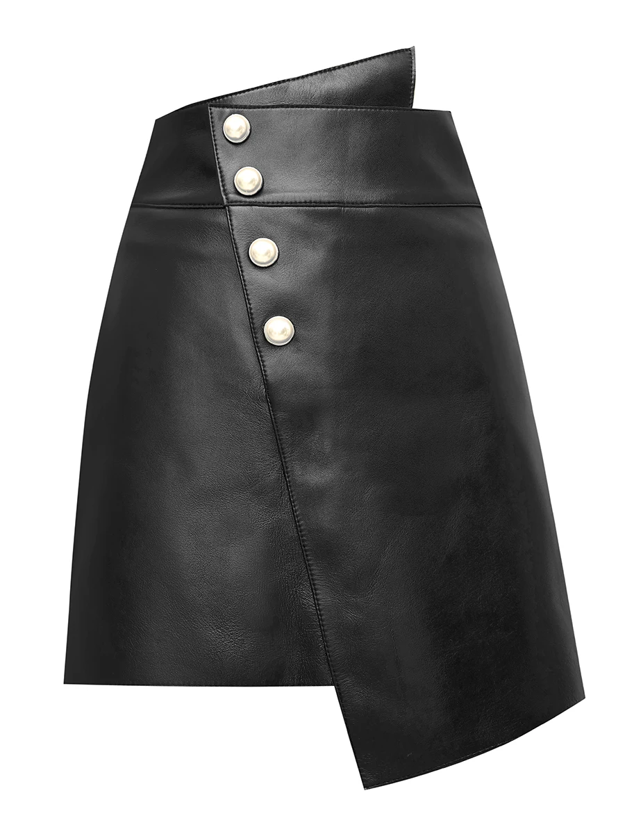 Сексуальная тонкая черная Женская юбка с высокой талией из искусственной кожи, Осень-зима, модная уличная женская элегантная Асимметричная юбка - Цвет: black
