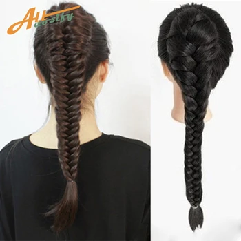 

Allaosify Braided Plait Fishtail Fishbone Drawstring Synthetic Ponytail For White Female Hairpiece Black Brown