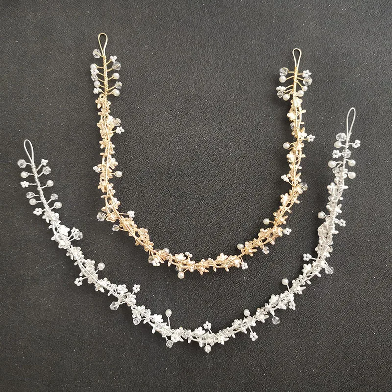 SLBRIDAL Handmade Alloy Crystal Rhinestones Pearls Bridal Hair Vine Headband Wedding Hair Accessories Bridesmaids Women Jewelry