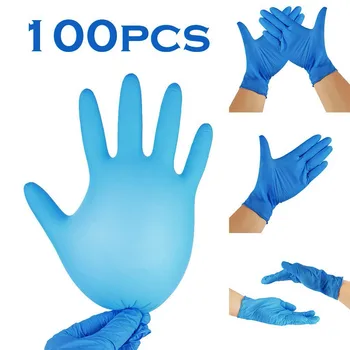 100PC azul desechables de látex guantes para lavar platos trabajo de cocina guantes de goma para jardín guantes nitrilo перчатки нитриловые S-L