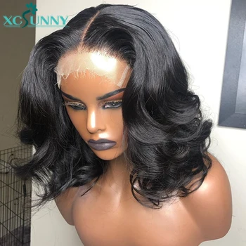 

Short Bob Wig 5x4.5 Silk Base Lace Front Wig Human Hair Remy Peruvian Water Wave 13x4 Lace Frontal Wigs Pre Plucked xcsunny
