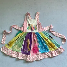 Популярное платье для девочек с рисунком из мультфильма и поясом; Эксклюзивная детская одежда