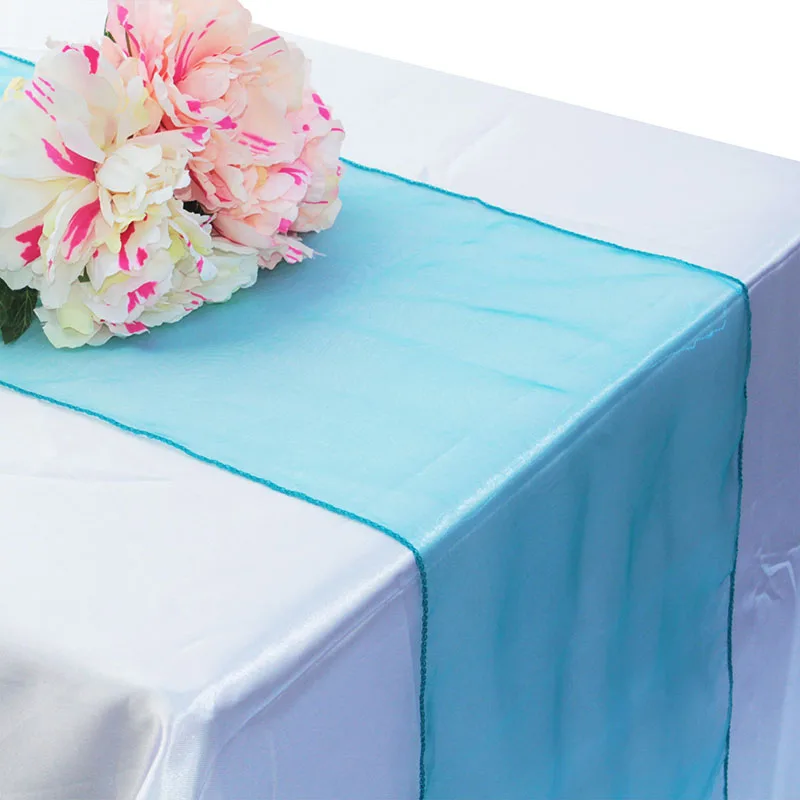 Description Picture 6 of item5pcs Wedding White Organza Table Runners Tablecloth Cover Chair Sash Party Pink Teal Decor Birthday Banquet Table Flag 30x275cm