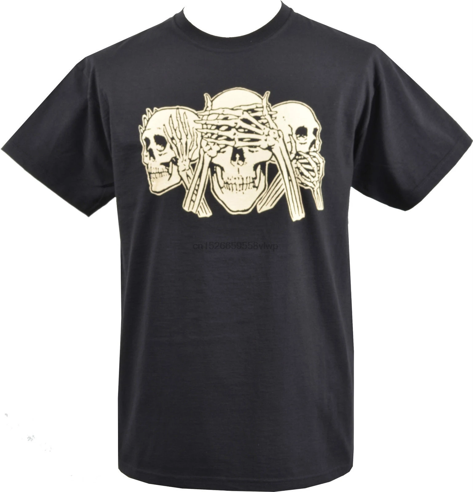 Мужская черная футболка Hear No Evil See Talk Skeleton S 5Xl | одежда