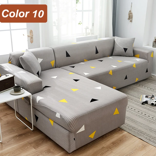 L-Shaped Sofa Cover Corner Sofa Slipcovers Elastic Chaise Cover 1/2/3/4 Seater Stretch Sectional Couch Armchair Cover Protector Color 10