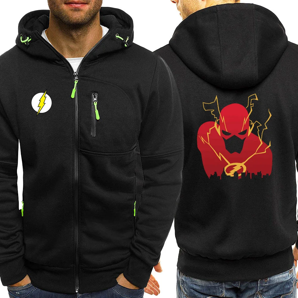 The Flash Man, осенняя Новинка, мужская толстовка с капюшоном, модные куртки на молнии с длинным рукавом, флисовая спортивная одежда в стиле хип-хоп, Повседневная Толстовка с капюшоном