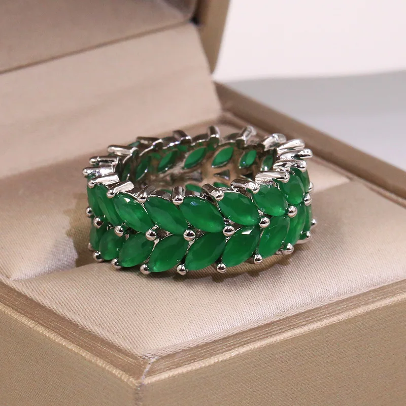 Модное, в форме оливы кольцо «ветка» для женщин и мужчин вечерние Кольца инкрустация Роскошные зеленые циркониевые женские обручальные кольца ювелирный подарок