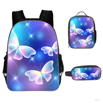 

School Bags For Girls Butterfly 3D Printing School Bag 3pcs/set Primary Schoolbag Boy Girl School Bookbag Orthopedic Rucksack