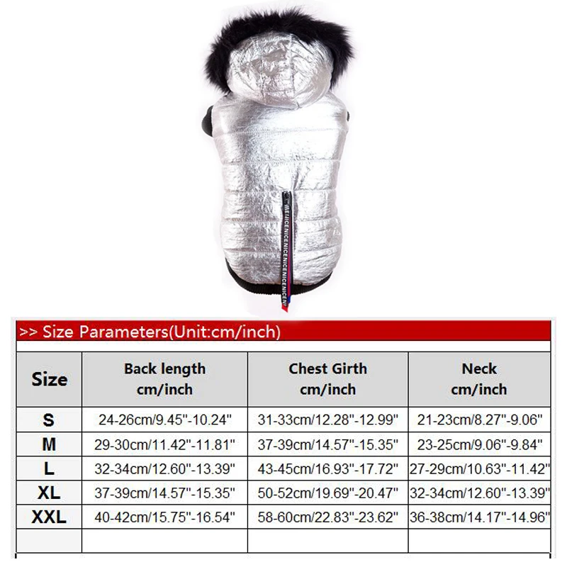 Модная зимняя теплая одежда для собак, меховой воротник, крутой осенний водонепроницаемый комбинезон для собак, Комбинезоны для маленьких щенков 20E - Цвет: Серебристый