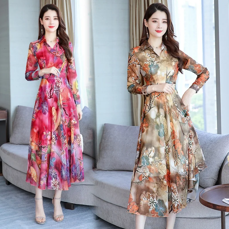 Rok vrouwen 2019 Vroege Herfst Nieuwe Stijl Koreaanse stijl Chiffon Mid-length Lange Mouwen V-hals Zon- slip Grote Size Middelbare leeftijd Rok vrouwen 2019 Vroege Herfst Nieuwe Stijl Koreaanse stijl Chiffon Mid-length Lange Mouwen V-hals Zon- slip Grote Size Middelbare leeftijd