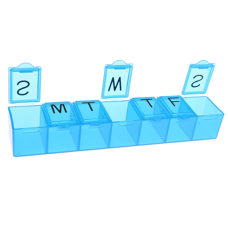 7Days Plastic Weekly Pill Box Organizer Large Tablet Pill Storage Box Vitamin Organizer Box Blue Plastic Medicine Box Splitters