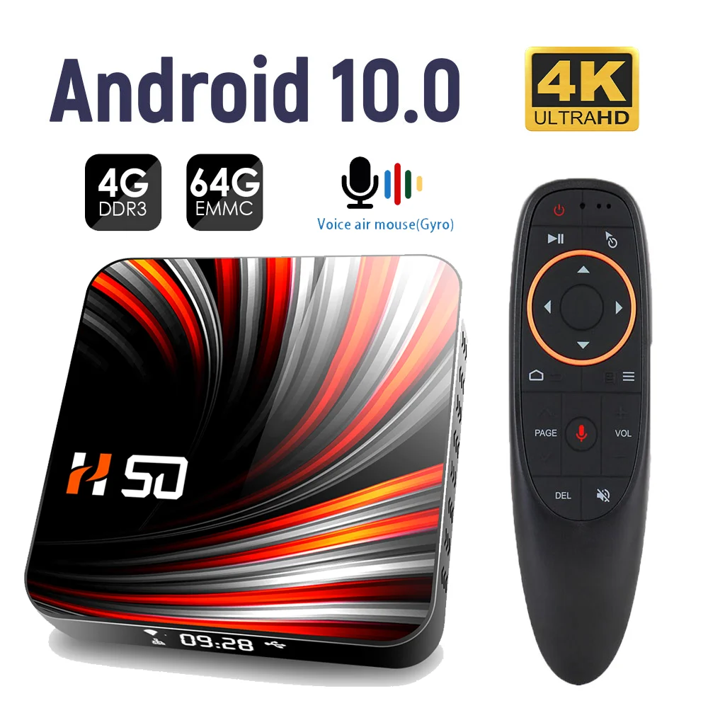 H50 RK3318 Dispositivo de TV inteligente Android 10,0 4GB 32GB 64GB 4K H.265 reproductor de medios 3D Video TV Box con Bluetooth Google Voz Dispositivo de TV inteligente