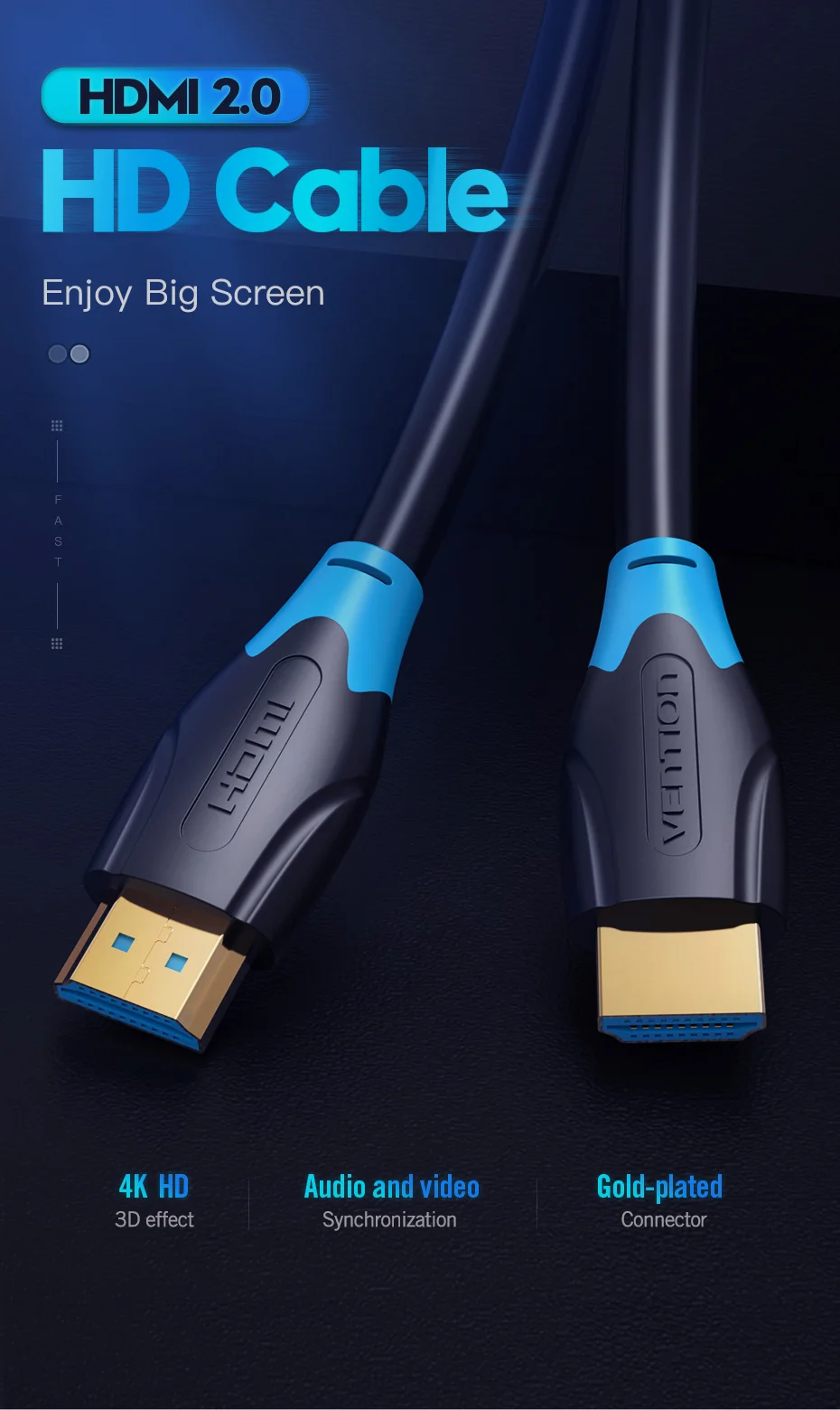 Vention Высокоскоростной HDMI 2,0 кабель 4k 3D 60Hz HDMI к HDMI кабель «Папа-папа» для HD tv lcd ноутбука PS3 проектор компьютерный кабель