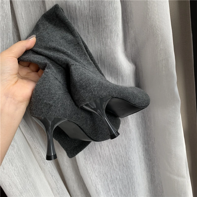 Bootee/женские осенние ботинки г.; пикантная обувь до бедра на высоком каблуке; пикантные Роскошные Дизайнерские ботиночки; женская обувь со шнуровкой на шпильке средней высоты