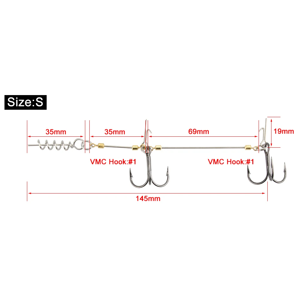 Size S Палисандр 1 шт. пробковый винт Shad Spin Rig 1#1/0# Двойные VMC рыболовные крючки с зазубринами океан лодка рыболовный крючок для такелажа мягкие приманки - Цвет: Size S