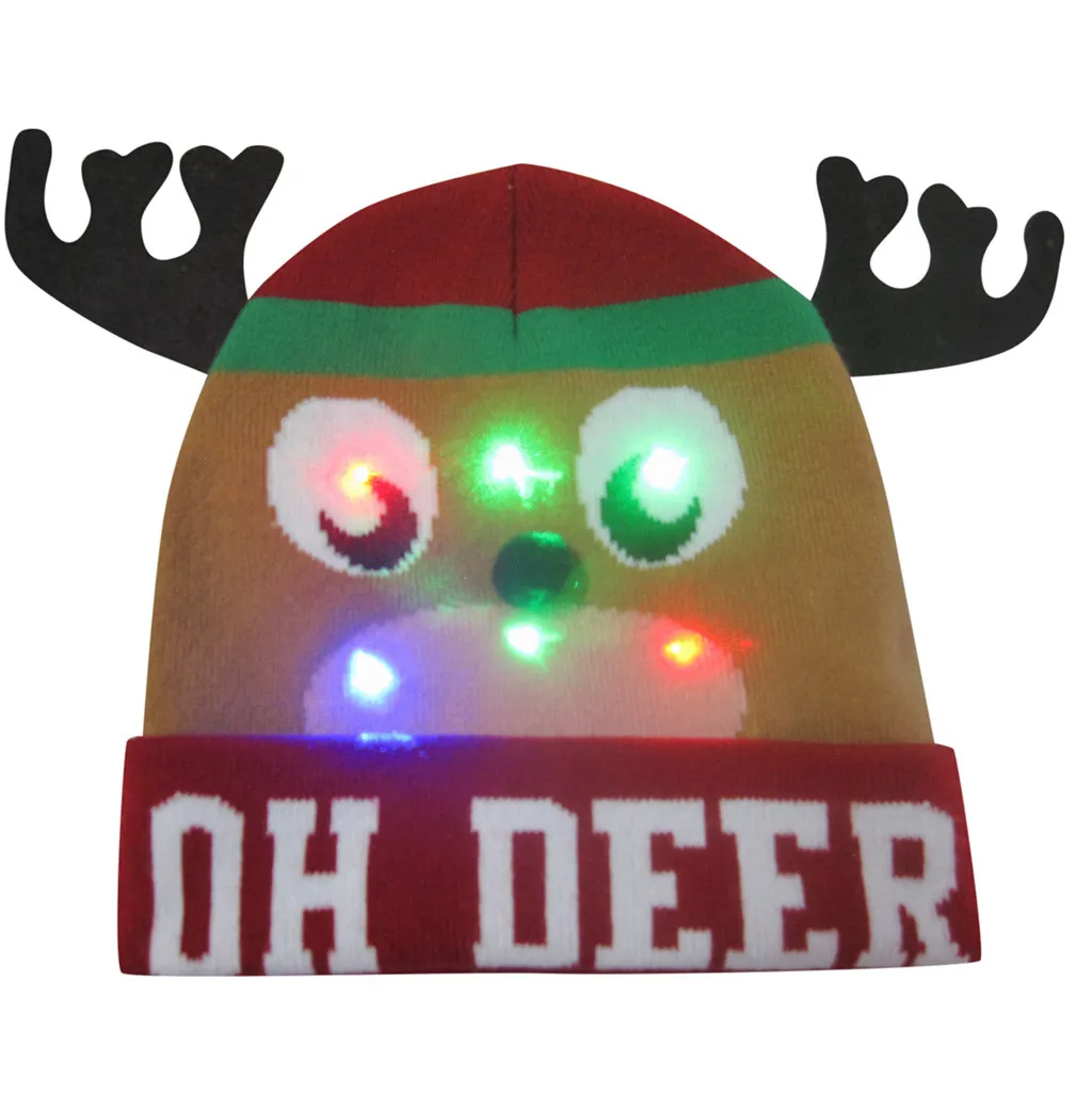 Популярный дизайн, светодиодный Рождественский головной убор, Рождественский свитер, шапка Санты, светильник, вязаная шапка для детей и взрослых, для рождественской вечеринки - Цвет: E