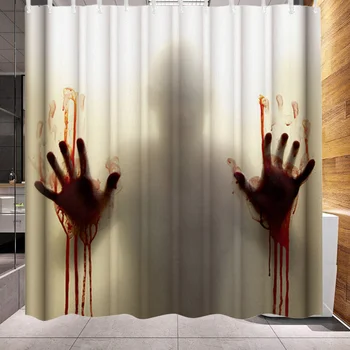 

Bloody Handprint Bathing Curtain Halloween Shower Curtain Fashion Home Bath Decor Curtain for Bathroom Toilet with 12pcs Hooks (