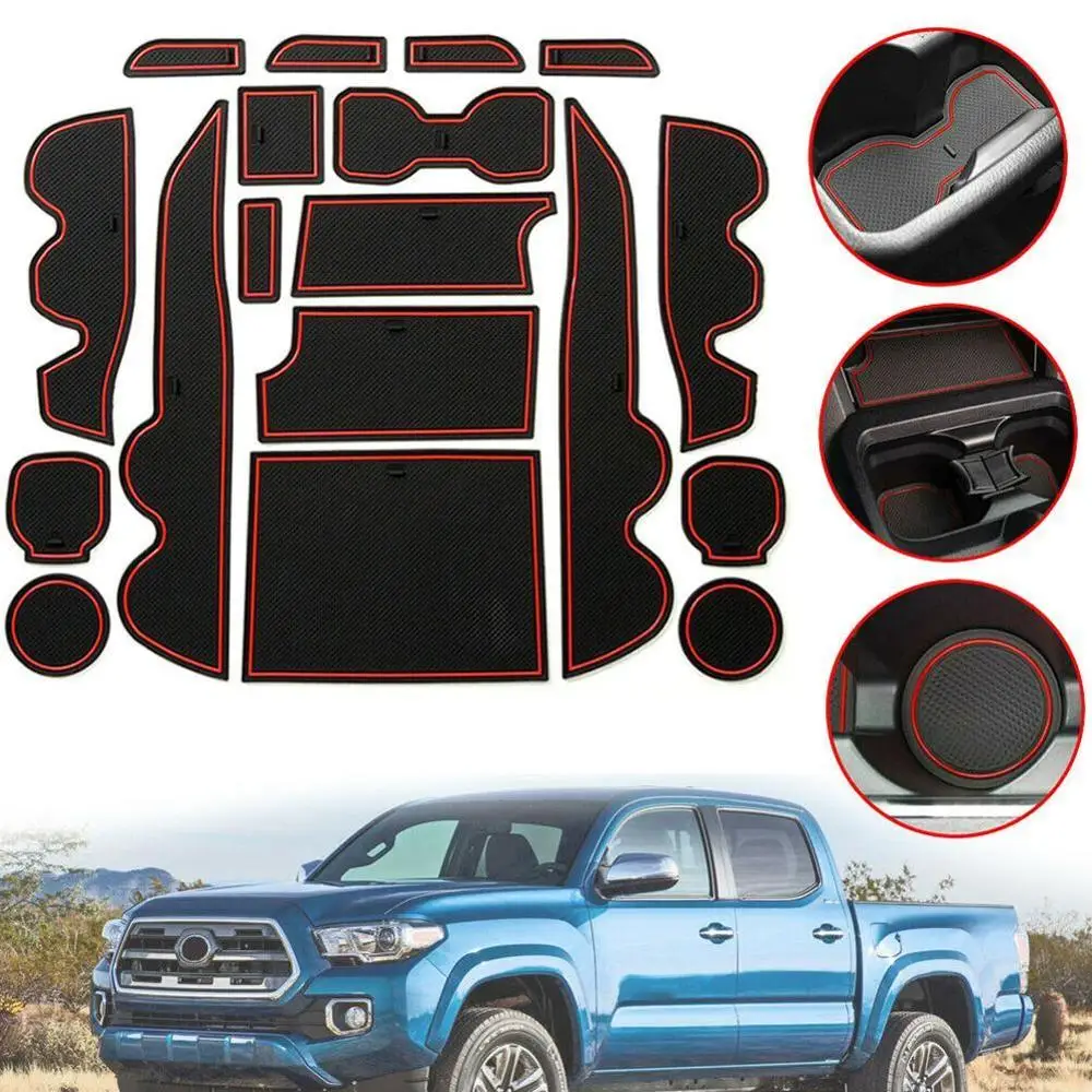 

NEW 18Pcs/Set Cup Non-slip Mats Red Gate Slot Mat Interior Door Pad Blue Car-Styling Acccessories For Toyota Tacoma 2016-2019