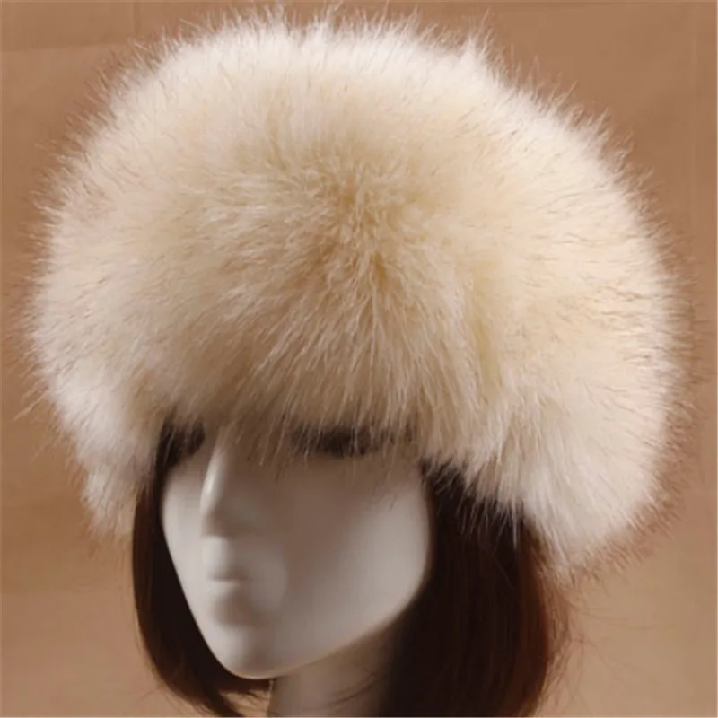 Light Brown Русская женская толстая Пушистая Шапка, поддельное меховое оголовье, шапка, зимний лыжный с подогревом, шапка, модная зимняя - Цвет: Light Brown