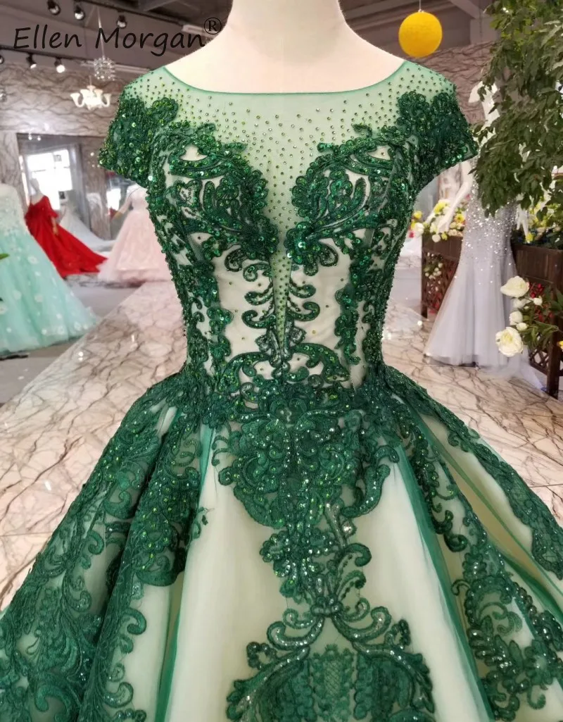Vestidos De Novia темно-зеленое свадебное платье кружевное элегантное платье с вырезом "лодочка" Бисер Тюль вечерние бальные платья для женщин
