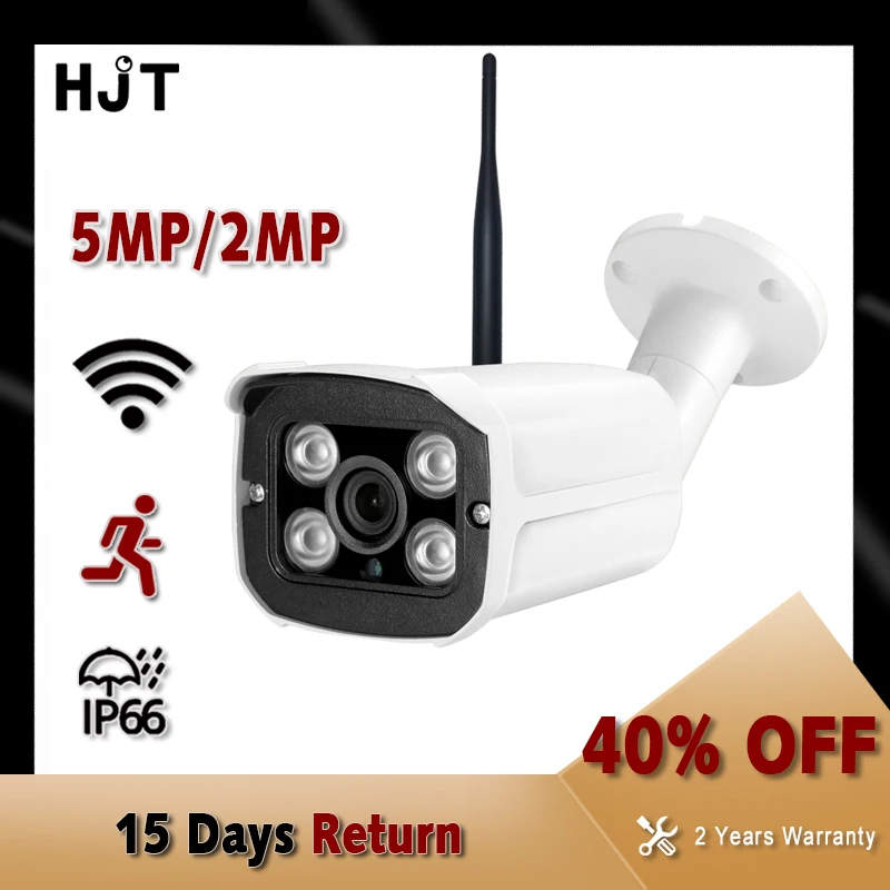 Hot Sale Products! HJT  5MP/2MP WIFI IP Camera H.265 TF Card Slot 4IR Night Vision Onvif2.4 Humanoid Detection Audio Input Outdoor Security Camera