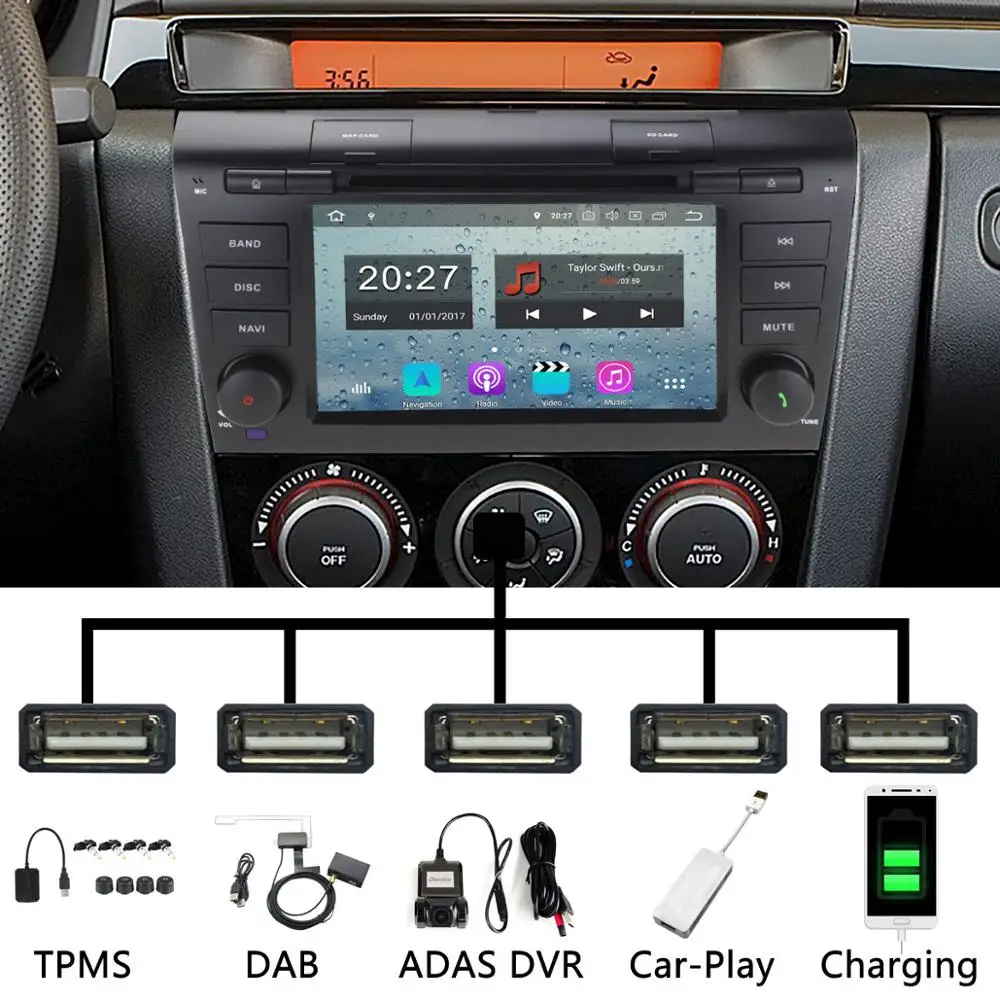Excellent 5 USB Port PX6/Octa Core Android 9.0 Car DVD Player for MAZDA3 MAZDA 3 2004 2005 2006 2007 2008 2009 Car Radio GPS DSP Carplay 1