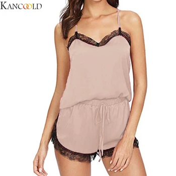 

KANCOOLD womens Sleeveless Sleepwear Plus Size Sling Lingerie Lace Nightwear Underwear Set Casual Female Home Night Wear
