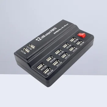 

12 Ports USB Charger for Powering Multiple iPhone iPad Android Travel Table Charging Station with US Plug (Black)