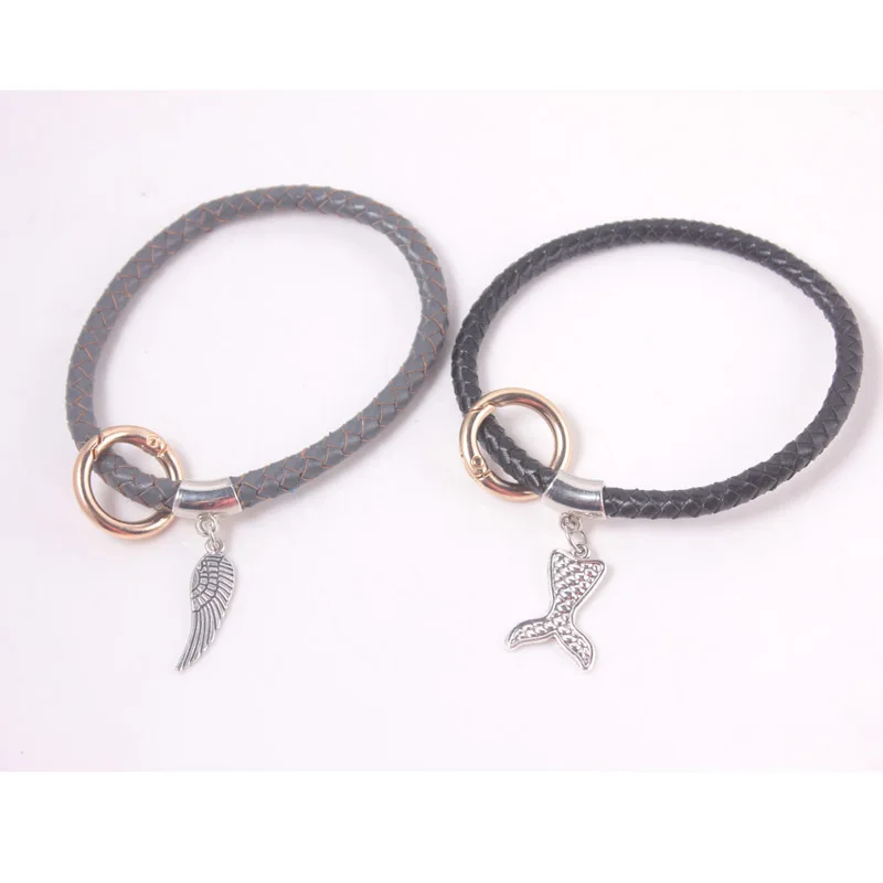 

Mermaid Tail Pendant Keychain Gray Genuine Leather Wristlet Key Ring Wrist Strap Keychain For Women Monogram Mermail Key Ring