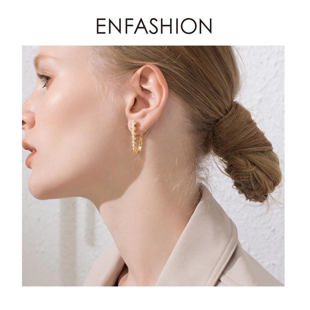 ENFASHION, Кристальные простые серьги-кольца для женщин, маленький золотого цвета, u-образные циркониевые обручи, серьги, модные ювелирные изделия Oorbellen E191100