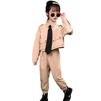 

Girls Cargo Clothes Solid Color Tracksuits For Girls Outerwear + Pants Girls Sets Clothing Casual Style Tracksuits For Children