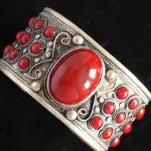 Ювелирные изделия жемчужный браслет красивые тибетские серебряные красные коралловые браслеты манжета