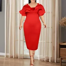 

2021 Red Sexy Women Dress Plus Size Ruffles Blackless Cocktail Night Party Dresses Summer Elegant Falbala Bodycon Maxi Vestidos