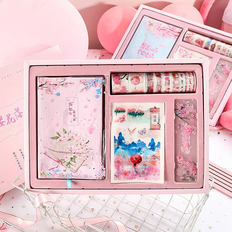 Набор подарочных коробок серии Sakura канцелярские принадлежности розовый дневник