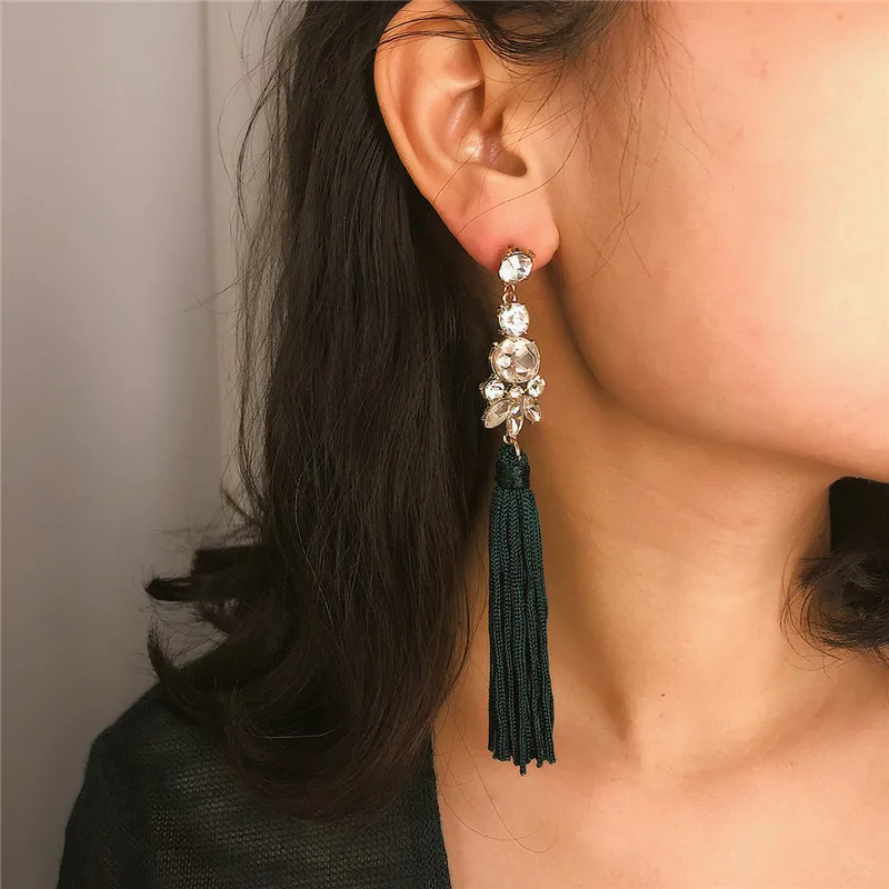 

AE-CANFLY Trendy Rhinestone Drop Earrings Long Tassle Statement Geometric Dangle Earrings for Women Jewelry Accessories