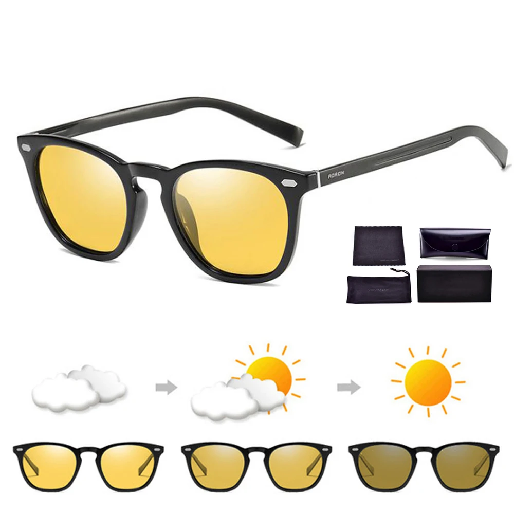 

Women Color Change Black Frame Photochromic Polarized Sunglasses Men Square Classic Chameleon Glaases Driving Hiking Eyewear