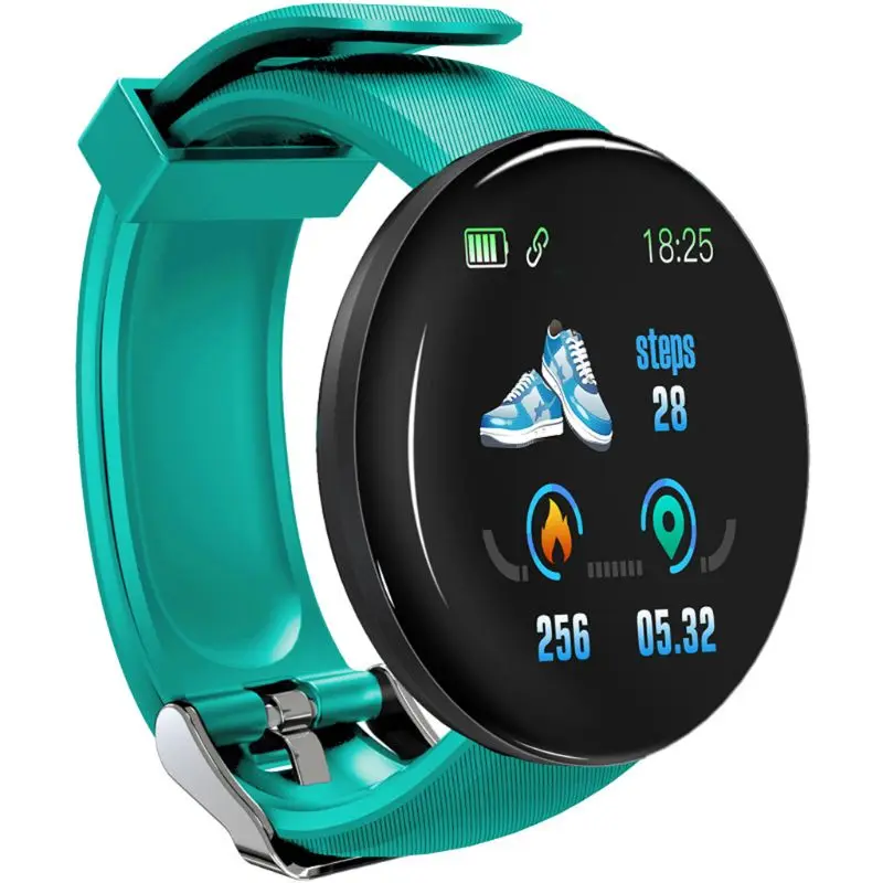 D18 Смарт часы кровяное давление круглый Smartwatch Водонепроницаемый Спорт фитнес трекер 28TE - Цвет: Green