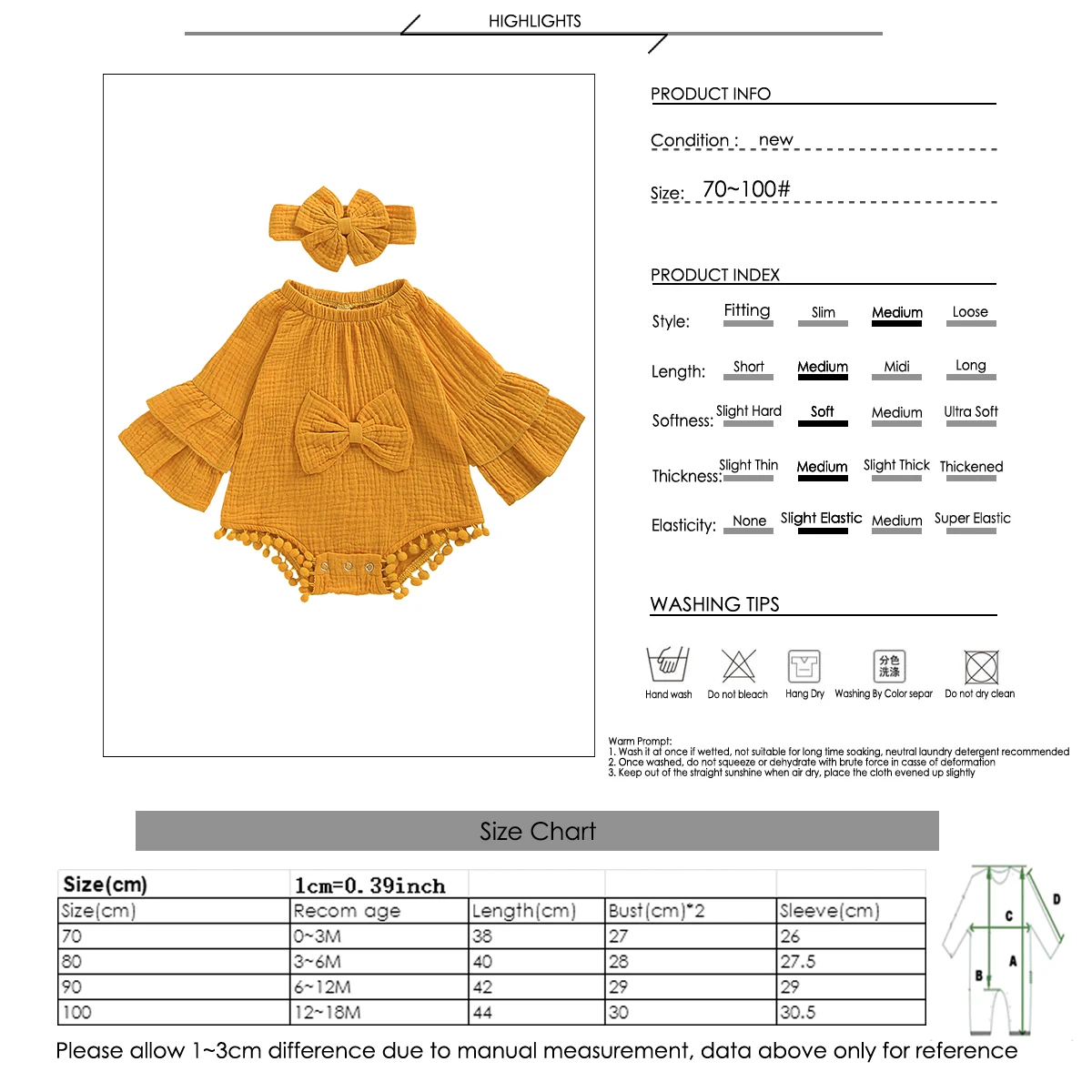 0-18M Newborn Baby Girls Romper Flare Sleeve Jumpsuit Headband Outfit Set Off Shoulder Playsuit Clothes